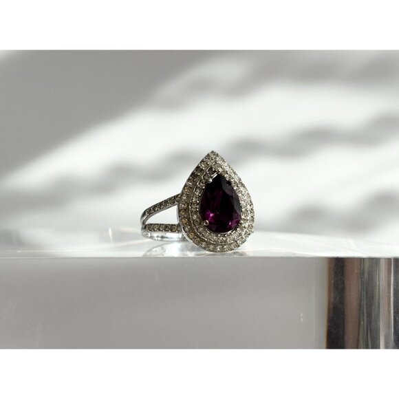 Amethyst Teardrop Semi-Precious Gemstone 925 Sterling Silver Vintage Ring - sz 8 - Picture 6 of 14